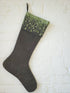 Christmas Stocking with Flora Embroidered Cuff - Green and Grey - linen - ARCADIA HOME